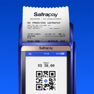 Máquina SafraPay exibe QR Code para pagamento via Pix